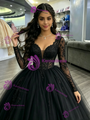 Black Tulle V-neck Long Sleeve Quinceanera Dress