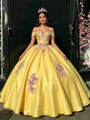 Yellow Spaghetti Straps Appliques Quinceanera Dress