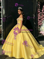 Yellow Spaghetti Straps Appliques Quinceanera Dress