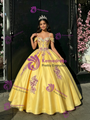 Yellow Spaghetti Straps Appliques Quinceanera Dress