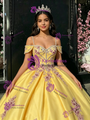 Yellow Spaghetti Straps Appliques Quinceanera Dress