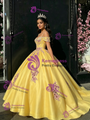 Yellow Spaghetti Straps Appliques Quinceanera Dress