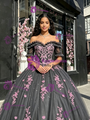 Gray Tulle Off the Shoulder Appliques Quinceanera Dress