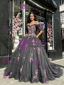 Gray Tulle Off the Shoulder Appliques Quinceanera Dress