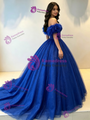Royal Blue Tulle Off the Shoulder Beading Quinceanera Dress