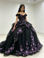 Black Tulle Off the Shoulder Appliques Quinceanera Dress