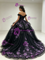 Black Tulle Off the Shoulder Appliques Quinceanera Dress
