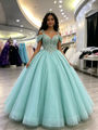 Blue Tulle Straps Appliques Quinceanera Dress