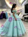 Blue Tulle Straps Appliques Quinceanera Dress