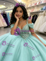 Blue Tulle Straps Appliques Quinceanera Dress