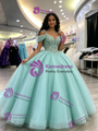 Blue Tulle Straps Appliques Quinceanera Dress