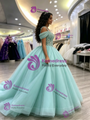 Blue Tulle Straps Appliques Quinceanera Dress