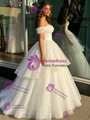 White Tulle Off the Shoulder Appliques Quinceanera Dress