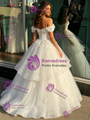 White Tulle Off the Shoulder Appliques Quinceanera Dress