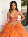 Orange Tulle V-neck Beading Quinceanera Dress