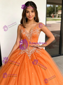 Orange Tulle V-neck Beading Quinceanera Dress