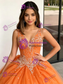 Orange Tulle V-neck Beading Quinceanera Dress