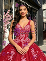 Red Tulle V-neck Appliques Quinceanera Dress