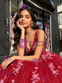 Red Tulle V-neck Appliques Quinceanera Dress