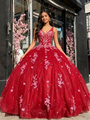 Red Tulle V-neck Appliques Quinceanera Dress