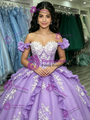 Purple Tulle Off the Shoulder Appliques Quinceanera Dress