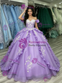 Purple Tulle Off the Shoulder Appliques Quinceanera Dress
