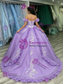 Purple Tulle Off the Shoulder Appliques Quinceanera Dress