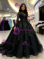 Black Tulle Long Sleeve Quinceanera Dress