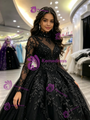 Black Tulle Long Sleeve Quinceanera Dress