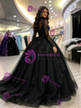 Black Tulle Long Sleeve Quinceanera Dress