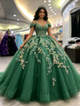 Green Tulle Straps Appliques Quinceanera Dress