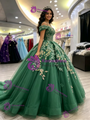 Green Tulle Straps Appliques Quinceanera Dress