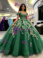 Green Tulle Straps Appliques Quinceanera Dress