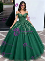 Green Tulle Off The Shoulder Appliques Quinceanera Dress