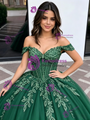 Green Tulle Off The Shoulder Appliques Quinceanera Dress