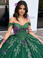 Green Tulle Off The Shoulder Appliques Quinceanera Dress