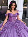 Purple Off the Shoulder Appliques Quinceanera Dress