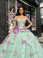 Green Tulle Sequins Straps Appliques Quinceanera Dress
