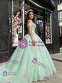 Green Tulle Sequins Straps Appliques Quinceanera Dress