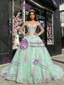 Green Tulle Sequins Straps Appliques Quinceanera Dress