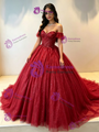 Burgundy Sequins Tulle Beading Quinceanera Dress