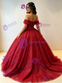 Burgundy Sequins Tulle Beading Quinceanera Dress