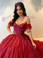 Burgundy Sequins Tulle Beading Quinceanera Dress