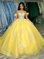 Yellow Tulle Off the Shoulder Appliques Quinceanera Dress