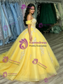 Yellow Tulle Off the Shoulder Appliques Quinceanera Dress