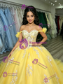 Yellow Tulle Off the Shoulder Appliques Quinceanera Dress