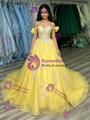 Yellow Tulle Off the Shoulder Appliques Quinceanera Dress