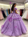 Purple Tulle High Neck Appliques Quinceanera Dress