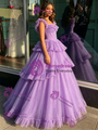 Purple Tulle Straps Beading Quinceanera Dress