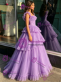 Purple Tulle Straps Beading Quinceanera Dress